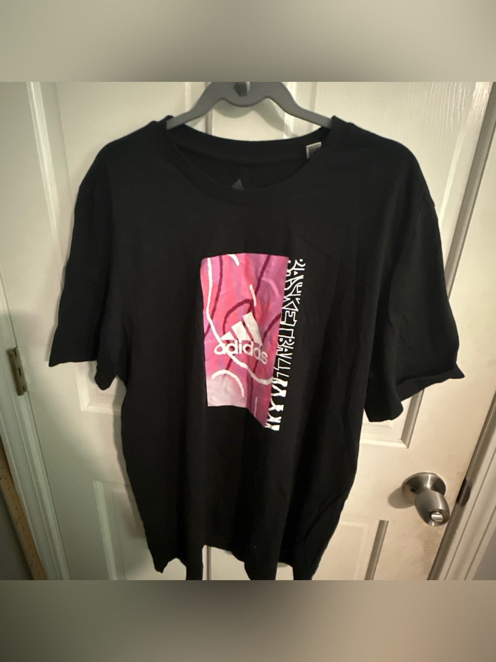adidas Black T-Shirt with Pink Graphic Panel